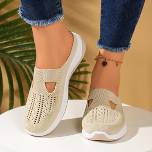 Zapatos deportivos informales con forro de malla para mujer, suela blanda, transpirables, sin cordones, para mamás de mediana edad y mayores, Color sólido, Verano - Product Image 2