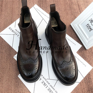 Botas Chelsea de cuero genuino estilo inglés con caña grabada para hombre, botas cortas Broke, botas de negocios de piel de vacuno de primera calidad - Product Image 2
