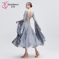 B-24233 haut de gamme Yundance nouveau Costume de danse de salon Standard national compétition gris en mousseline de soie robe de danse de salon femme