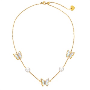 Dainty Stainless Steel Link Chain Pearl Charm Shell butterfly Pendant Necklace - Product Image 1