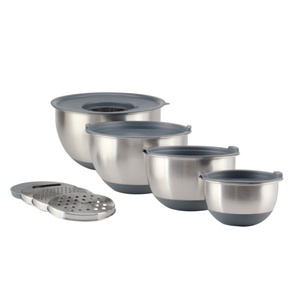 Avec couvercles hermétiques en PE et râpe et base en silicone pour un ensemble de bols à mélanger en acier inoxydable épais et antidérapant - Product Image 1