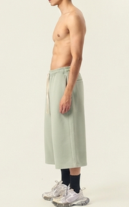 Shorts en molleton français vert clair premium pour hommes, avec cordon de serrage, taille mi-haute, style décontracté, respirant, écologique, anti-plis, haute qualité - Product Image 2