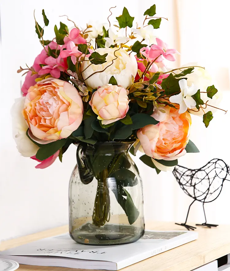 Cabezas de flores artificiales grandes, seda multicolor, Rosa Artificial para decoración de boda, venta al por mayor