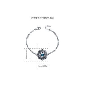 Isunni S925 Sterling Silver Retro Oxydation Design Blue Devil Eye <span class=keywords><strong>Lotus</strong></span> <span class=keywords><strong>Bracelet</strong></span> - Product Image 2