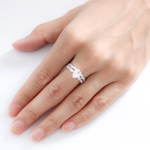 Anillos de Compromiso y Matrimonio de Plata de Ley S925 con Circonita Cúbica Rosa y Transparente en Corte Corazón Brillante para Parejas - Product Image 6