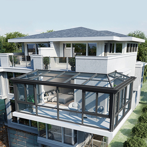 غرفة شمسية للفيلا لجميع الفصول مع أبواب شرفة قابلة للإمالة والانزلاق من سبائك الألومنيوم وسقف زجاجي مقوى - تصميم عصري للشرفة والحديقة والبلكون - Product Image 1