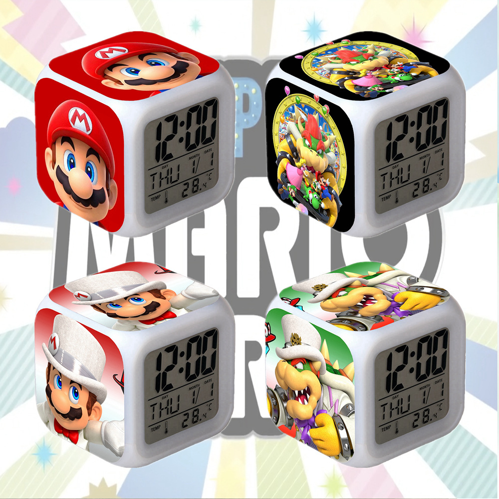 New product Super Mario game peripheral colorful color changing alarm clock LED animation cartoon Mario