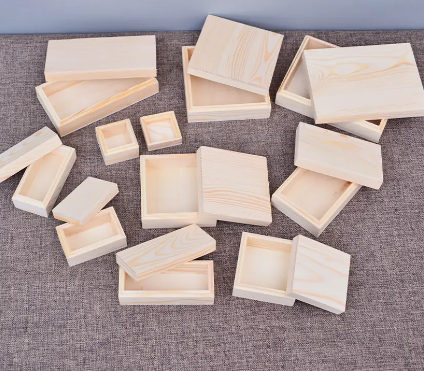 Caja de embalaje de madera de pino de tamaño y logotipo personalizados cajas de almacenamiento de madera