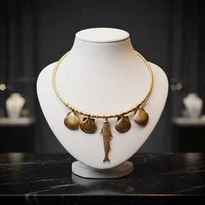 Nouveauté : Collier ras-du-cou plaqué or pour femme, motif coquillage et poisson, artisanat Rawat, bijoux tendance pour la plage - Product Image 2