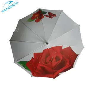 23inch*10k High Quality Custom Rose Flower Print White Umbrella
