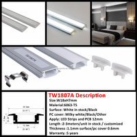Profilé LED encastré en aluminium TW1807 pour éclairage sous armoire, canal pour bande LED de 13 mm de largeur pour éclairage de placard de cuisine