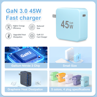 Chargeur rapide GaN 45W avec prise EU, adaptateur de chargeur mural USB-C pour iPhone, Samsung, Xiaomi, MacBook, ordinateur portable, 5 couleurs, qualité supérieure