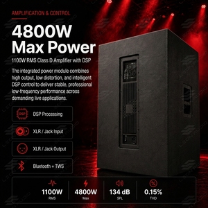 Subwoofer Activo <span class=keywords><strong>KENZA</strong></span> 15SUB de 18 Pulgadas, 1100W RMS Clase D, DSP, Bluetooth, TWS, Gabinete de Madera, Sonido Profesional para DJ y Escenarios - Product Image 6