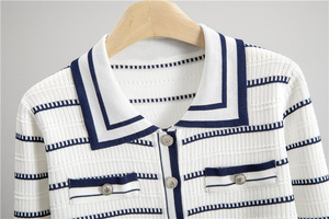 Knit <b>Dress</b> And <b>Cardigan</b> Set Women Cotton Striped Sleeveless A Line Round Neck <b>Cropped</b> <b>Cardigan</b> Long Sleeve Casual Office OEM - Product Image 6