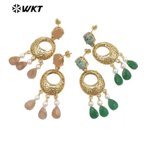 WT-E721 Amazing Excellent tiny drop dangle earrings fashion gold plated long statement drop stone earrings for women gift