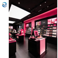 Vitrines et comptoirs d'exposition en bois avec éclairage LED, équipements personnalisés pour les boutiques de cosmétiques, les kiosques de centres commerciaux
