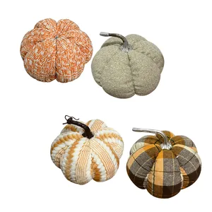 새로운 디자인 뜨개질 호박 소파 베개 격자 무늬 홈 장식 소파 가을 귀여운 장식 던지기 베갯잇 쿠션