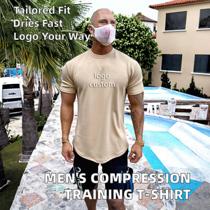 Camiseta de Compresión Elástica de Algodón y Spandex, Lisa, Ajustada, Deportiva, Transpirable, de Secado Rápido, Personalizable, para Gimnasio, Ropa Deportiva Masculina - Product Image 2