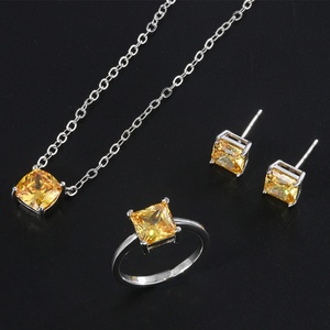 Pendientes de Moda Ecológicos de Latón Plateado con Incrustaciones de Circonita Amarilla Corte Princesa, Clásicos para Uso Diario de Mujeres - Product Image 5