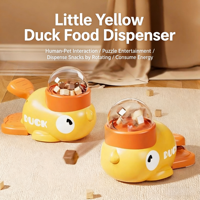 Jouet Distributeur Interactif de Friandises pour Chat en Forme de Canard Jaune Classique et Adorable, Distributeur Lent, Puzzle avec Fenêtre Transparente, Anti-Étouffement pour Chats et Chiens