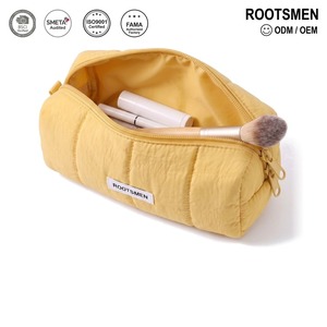 Pencil Pouch Butter Yellow Quilted Puffy <b>Small</b> Cosmetic Bag Poly Cotton Slim Zip Top Mini Makeup Custom Logo OEM Travel - Product Image 1