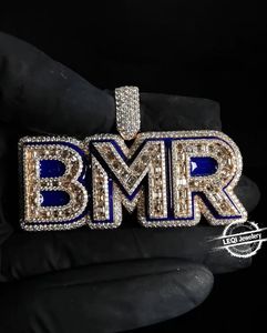 Collar Personalizado con Colgante de Letra BMR en Esmalte - Oro de 9K-18K con Diamantes Cultivados en Laboratorio Certificados por IGI, Estilo Hip Hop - Product Image 1