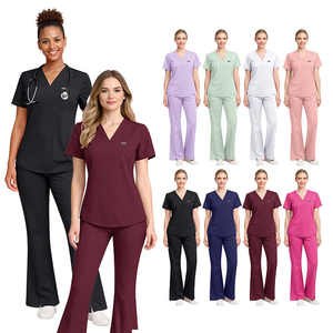 Nouvel arrivage : Ensembles d'uniformes médicaux pour femmes en tissu extensible 4 directions, col en V, <span class=keywords><strong>pantalon</strong></span> évasé – Tenues médicales et de salon de beauté pour femmes - Product Image 3