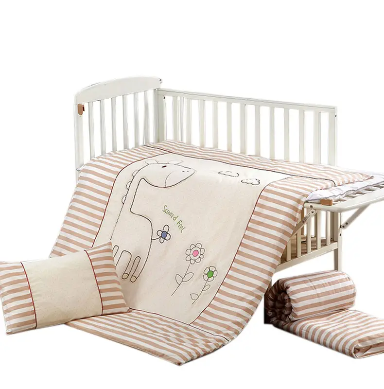 Set Produk Perlengkapan Tempat Tidur Bayi Desain Kartun, Set Tempat Tidur Bayi Desain Kartun, Motif Katun dan Celup untuk Bayi