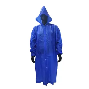 플라스틱 0.10mm 두께 PVC 레인 재킷 까마귀 긴 소매 레인 코트 버튼 전면 야외 텐트 판초