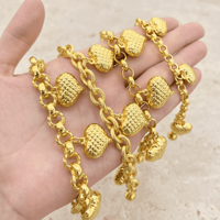 Nouveaux Bracelets Joncs Classiques en Laiton Plaqué Or 24K avec Maillons en Forme de Cœur de Pêche, Micro-Incrustation, 20cm, Unisexe, pour Anniversaire