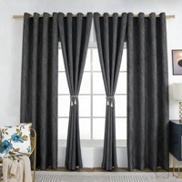 Tissu de rideau occultant en microfibre jacquard ignifuge à motifs modernes, 280 GSM, luxe