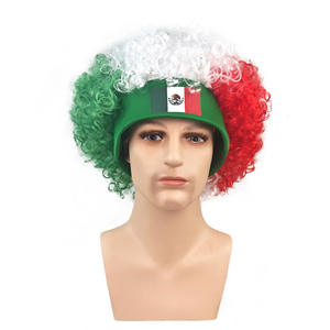 Perruque Afro Fan de la Coupe du Monde de Football 2026 Couleurs Drapeau National <span class=keywords><strong>avec</strong></span> Bandeau Imprimé Drapeau Coiffe Drôle de Clown Vente en Gros - Product Image 3