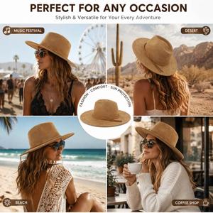 Custom Wide Brim Fedora <b>Hat</b> Women Faux Suede Rancher <b>Hat</b> Fashion Western Boho <b>Hat</b> With Logo - Product Image 2