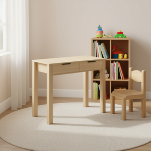 Modern Simple Light Wood Rectangle MDF <b>Kids</b> <b>Study</b> <b>Table</b> With Storage <b>For</b> Bedroom Home Office - Product Image 2