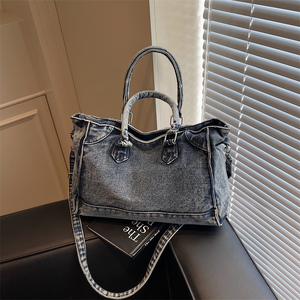 Nuova Borsa Trendy da <span class=keywords><strong>Donna</strong></span> di <span class=keywords><strong>Grande</strong></span> Capacità, Borsa a Tracolla Portatile Quotidiana, Borsa Casual in Denim con Cerniera per Donne - Product Image 1