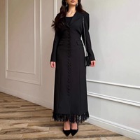 RO998 Vêtements islamiques de luxe pour femmes, Blazer à col, faux boutons, manches longues, ourlet à franges, Abaya, robe de bureau décontractée et élégante