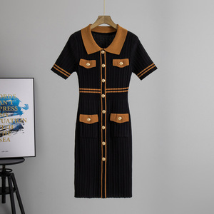 Robe d'été amincissante pour femmes avec col polo Style coréen jupe de hanche décontractée taille <span class=keywords><strong>naturelle</strong></span> lavable - Product Image 4