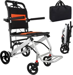 Silla de ruedas plegable ultraligera, silla de ruedas de viaje para adultos, 220 LB con pedal plegable y brazo plegable, freno de mano - Product Image 1