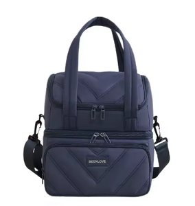 2026 Double-layer Large-capacity Insulated Bento Lunch Bag Zipper Portable Water Injection Polyester <b>Material</b> for Camping - Product Image 1
