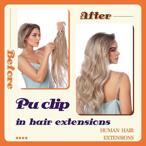 สำหรับผมต่อของมนุษย์แท้เงางามแบบคลิปหนีบผมสีบลอนด์แบบนุ่มผสาน PU ได้อย่างลงตัว - Product Image 5