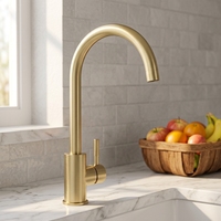 Robinet de cuisine en or brossé avec bec pivotant à 360 °-Mitigeur à poignée unique pour eau chaude et froide-Design moderne anti-fuite