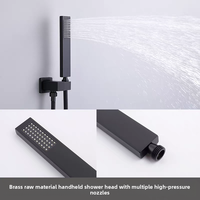 Système de douche mural en laiton noir mat de luxe, encastré, 3 voies, avec robinet de douche à effet pluie et pommeau de douche cascade