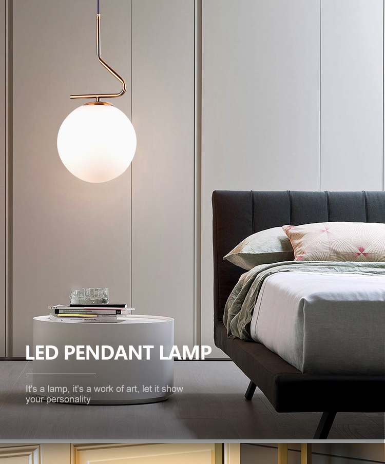 Hot selling Milky White Glass Living Room Golden Color modern Hanging pendant Light