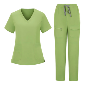 Women <b>Scrub</b> <b>Tops</b> Solid Color V Neck Short Sleeve Polyester Hospital Uniforms for Medical Workwear with Front Zip and Pockets - Product Image 5