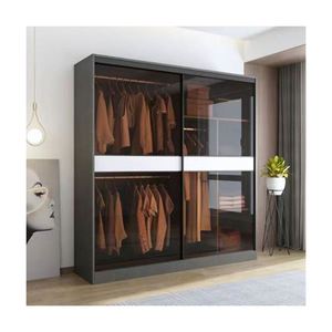 Armoire avec coiffeuse YALIG, nouveau design, portes coulissantes en noyer - Product Image 1