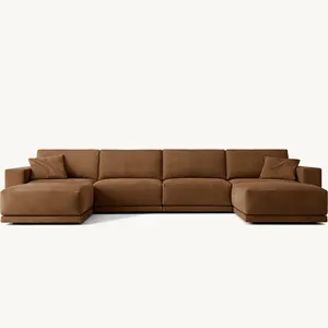 Hihg端手工制作欧式现代客厅C形沙发真皮沙发套装