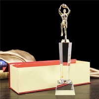 Trophée en cristal avec statuette en métal Basketball Football Champions Sports Match Souvenir Awards