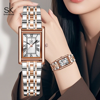 Montre personnalisée SK Fashionable avec logo, bracelet en cuir de vachette massif, placage or rose IP, montres-bracelets OEM ODM, verre quartz personnalisé