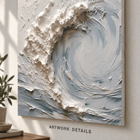 Peinture murale peinte à la main, toile texturée 3D vague océanique, blanc et bleu, décoration côtière moderne verticale, pour hall d'hôtel et salon