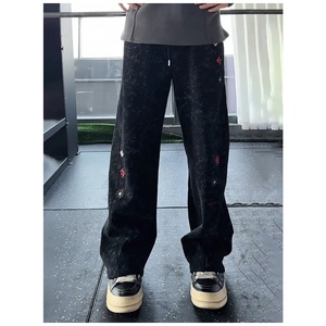 <span class=keywords><strong>Pantalon</strong></span> polaire tie-dye brodé pour <span class=keywords><strong>homme</strong></span>, <span class=keywords><strong>pantalon</strong></span> d'hiver épais à jambe incurvée avec coupe diagonale, coupe droite légèrement évasée - Product Image 4
